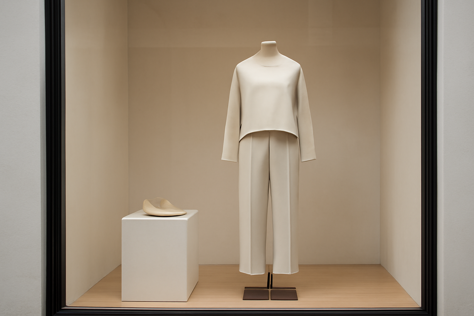vitrine présentant une pièce de créateur minimaliste
