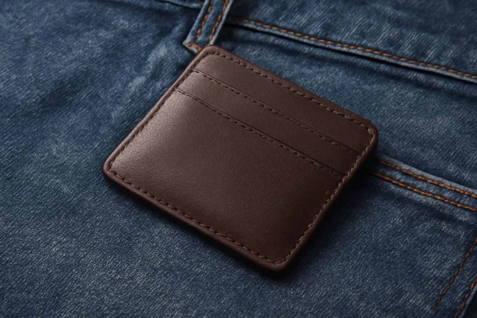 porte-cartes mince posé sur un jean