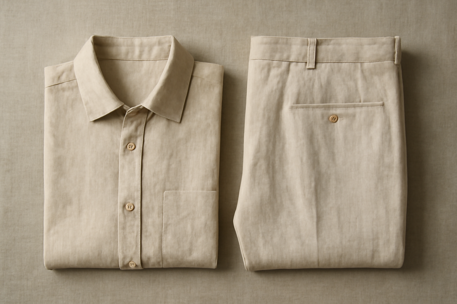 chemise en lin pliée à côté d'un pantalon léger