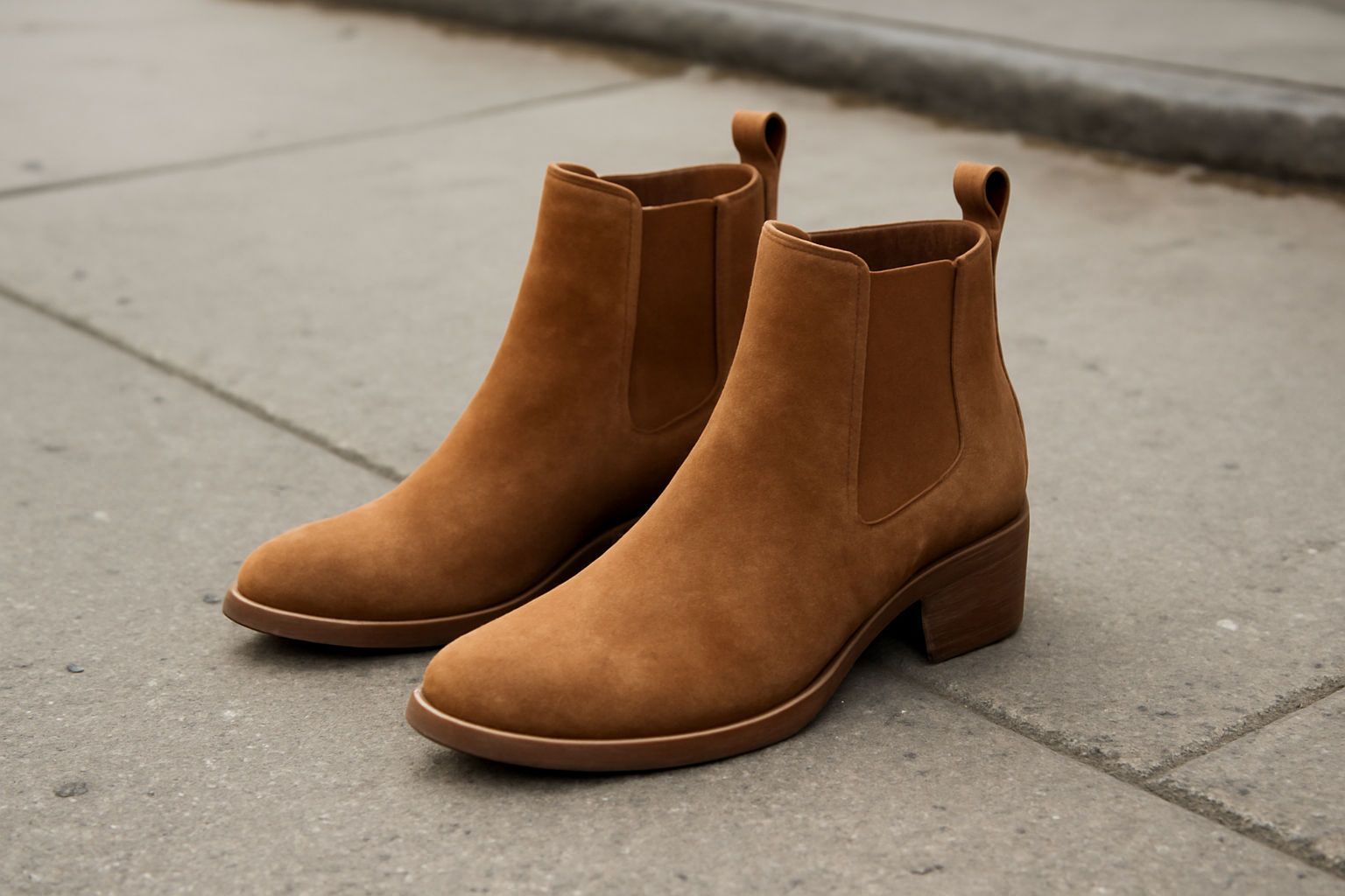 paire de bottines posée sur un trottoir