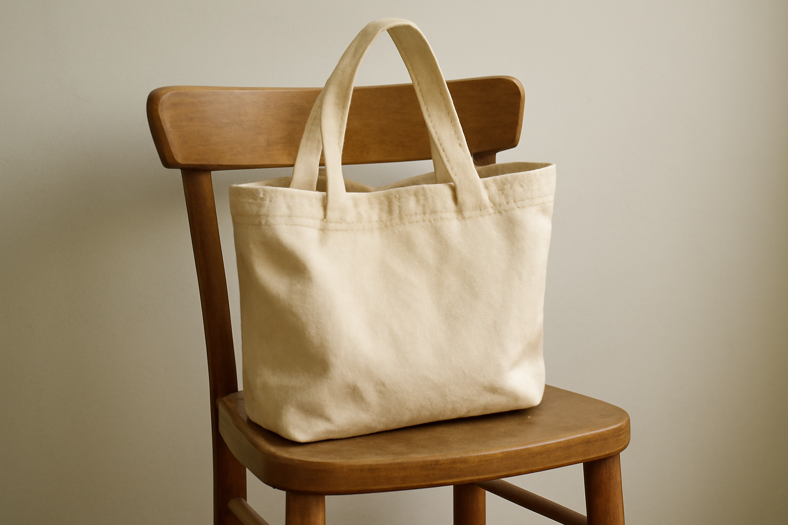 sac en toile posé sur chaise bois