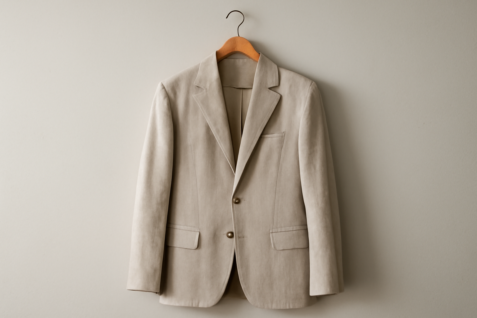 blazer léger accroché sur mur neutre