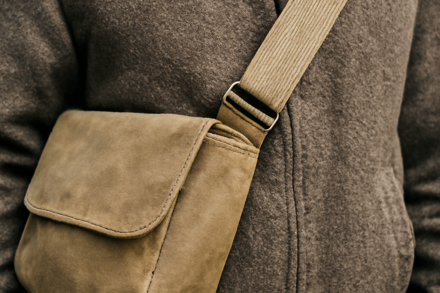 bandoulière frottant contre une veste en tissu