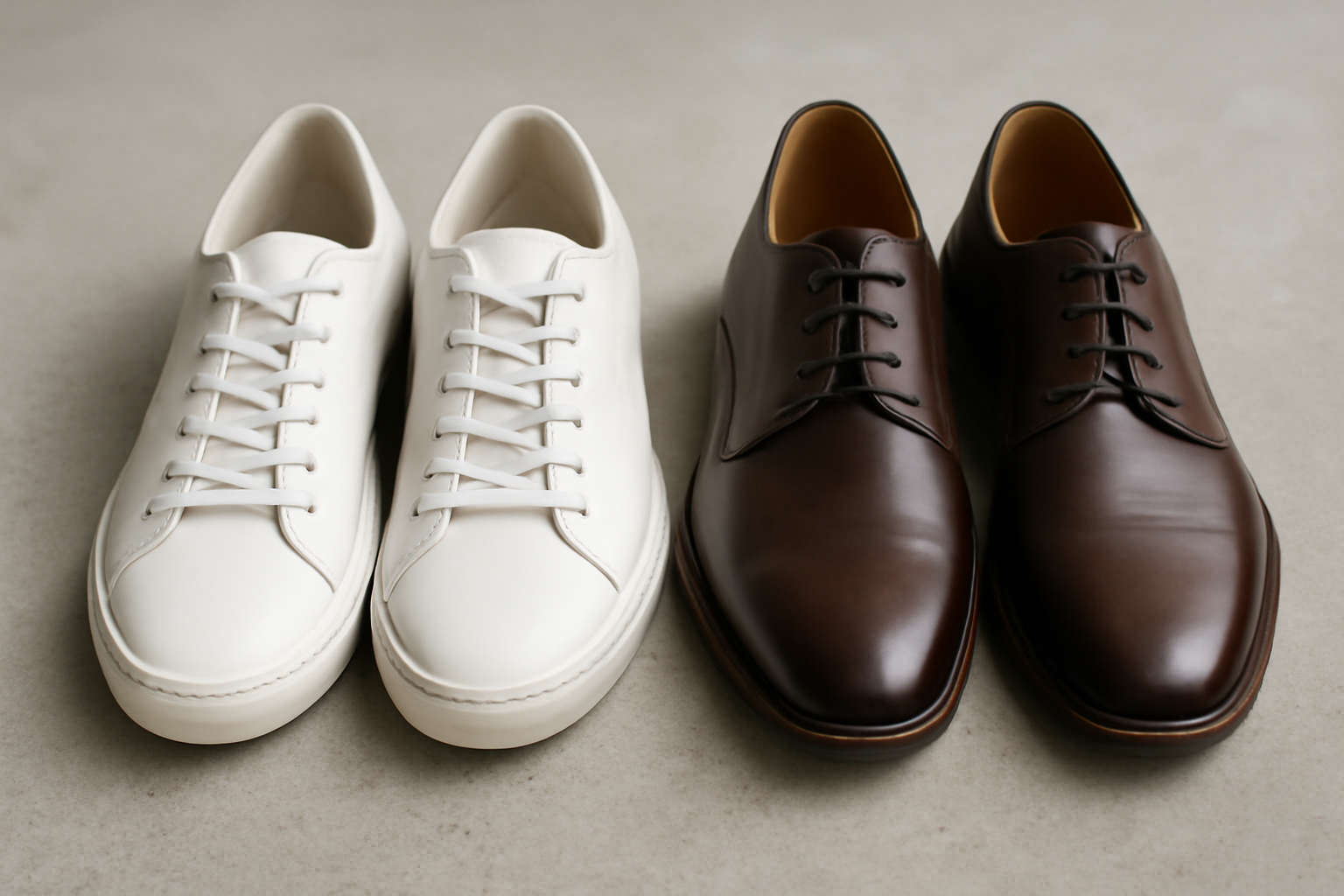paire de baskets cote a cote avec derbies