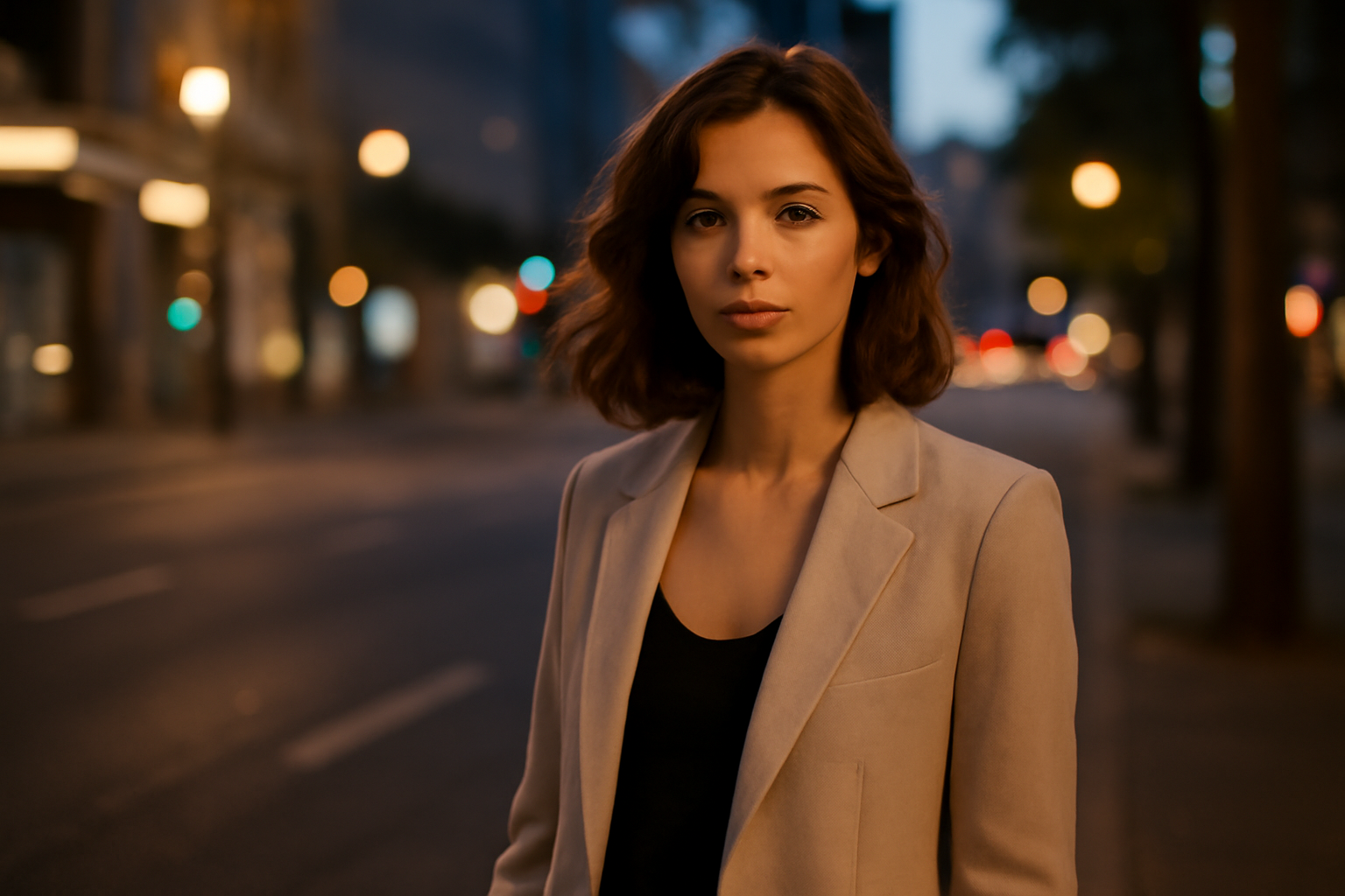 femme portant blazer léger en soirée urbaine