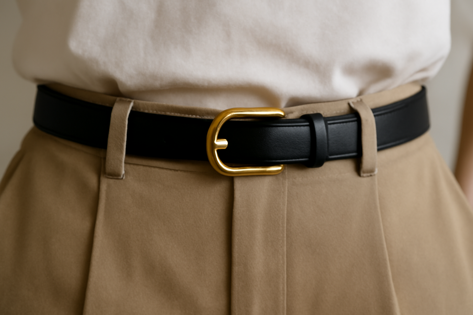 ceinture fine posée sur pantalon taille haute