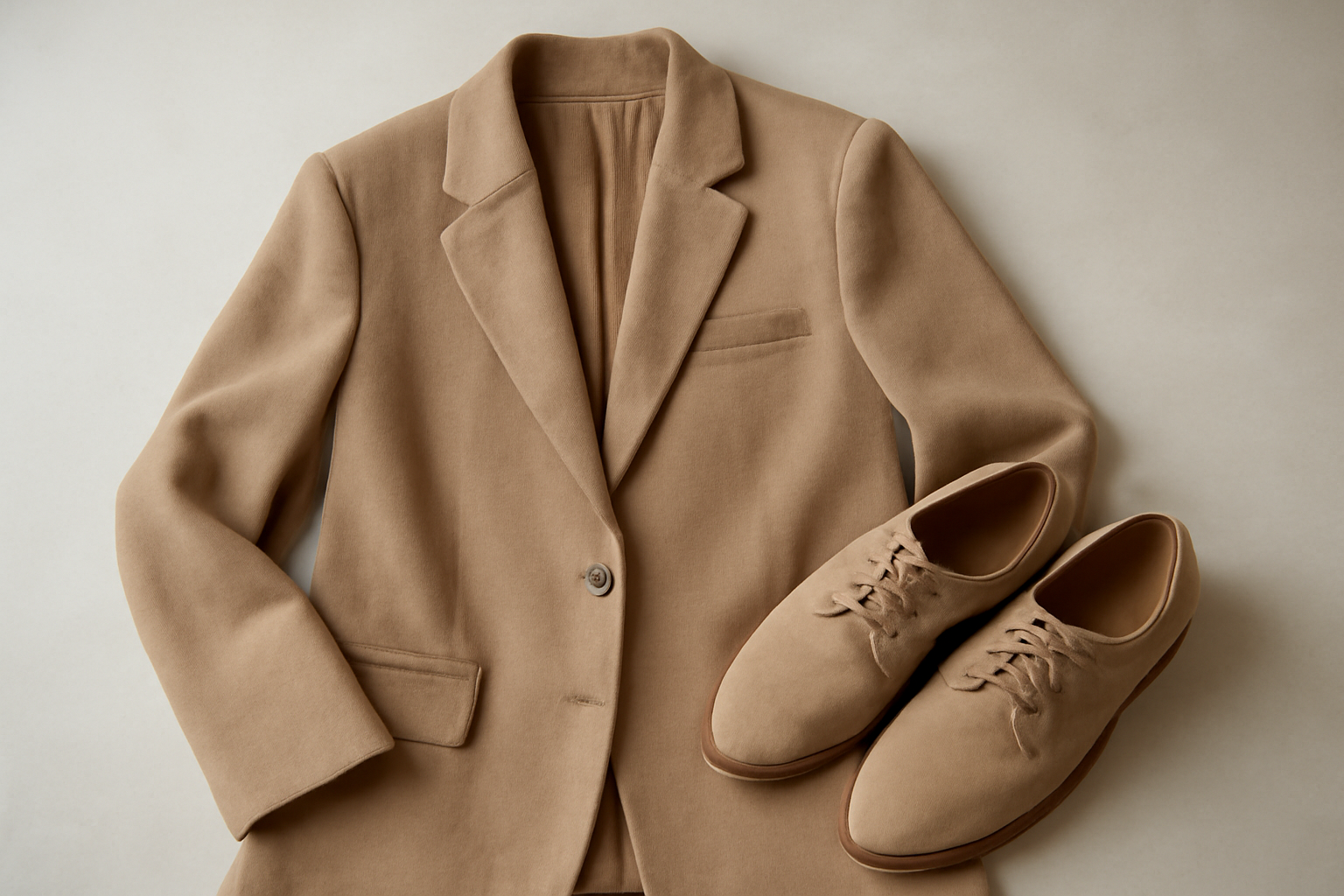 blazer oversize posé près de chaussures basses