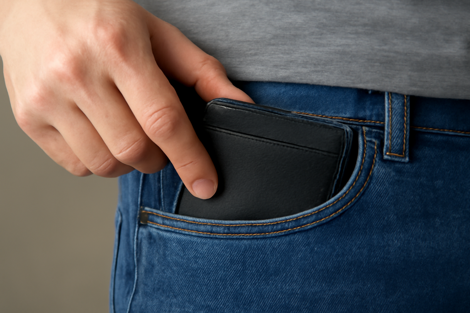 main glissant porte-cartes dans poche jean