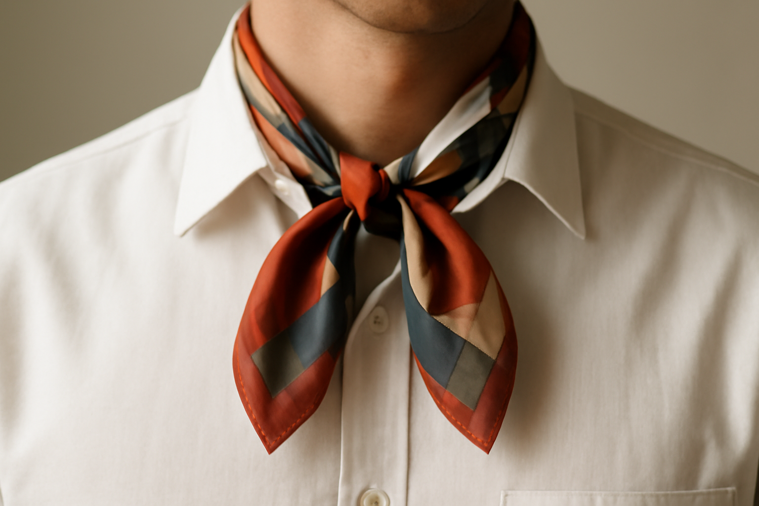foulard noué autour d'un col de chemise