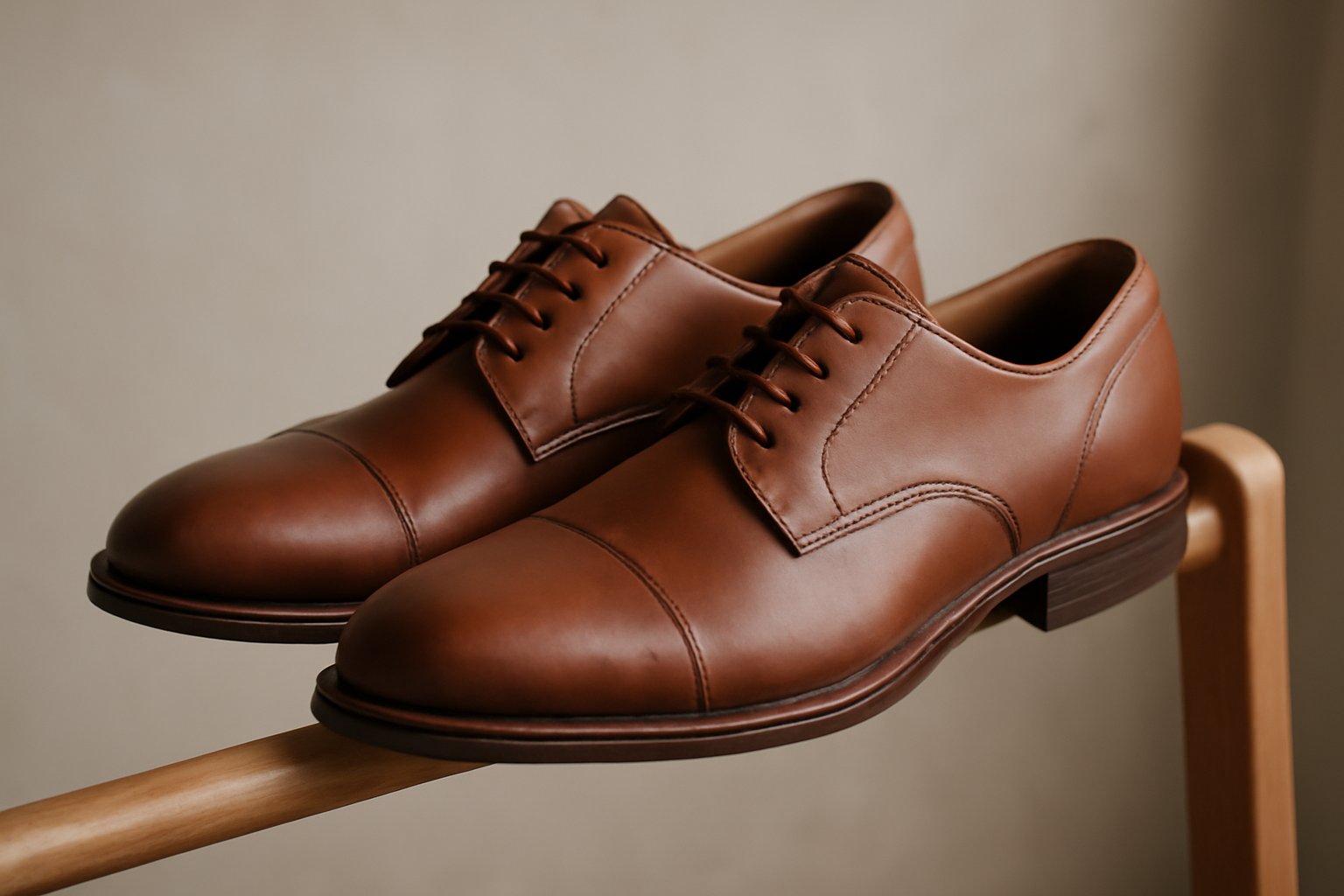 paire de chaussures en cuir sur etendoir