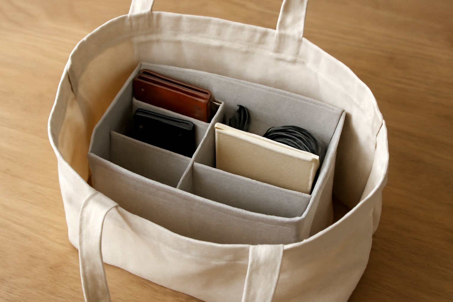 organiseur textile place dans sac ouvert