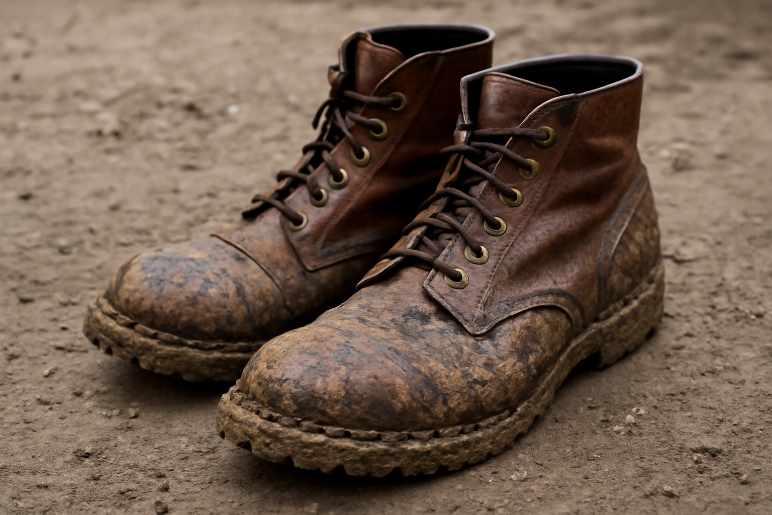 bottes en cuir avec traces de boue