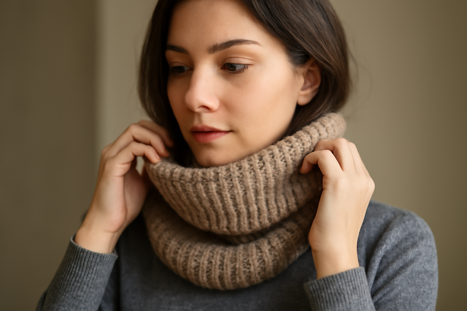 femme ajustant un snood autour du cou