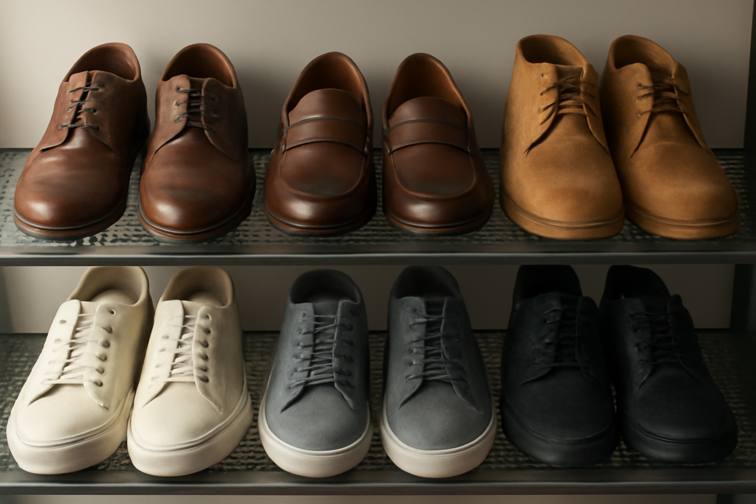 rangée de chaussures sur étagère ventilée