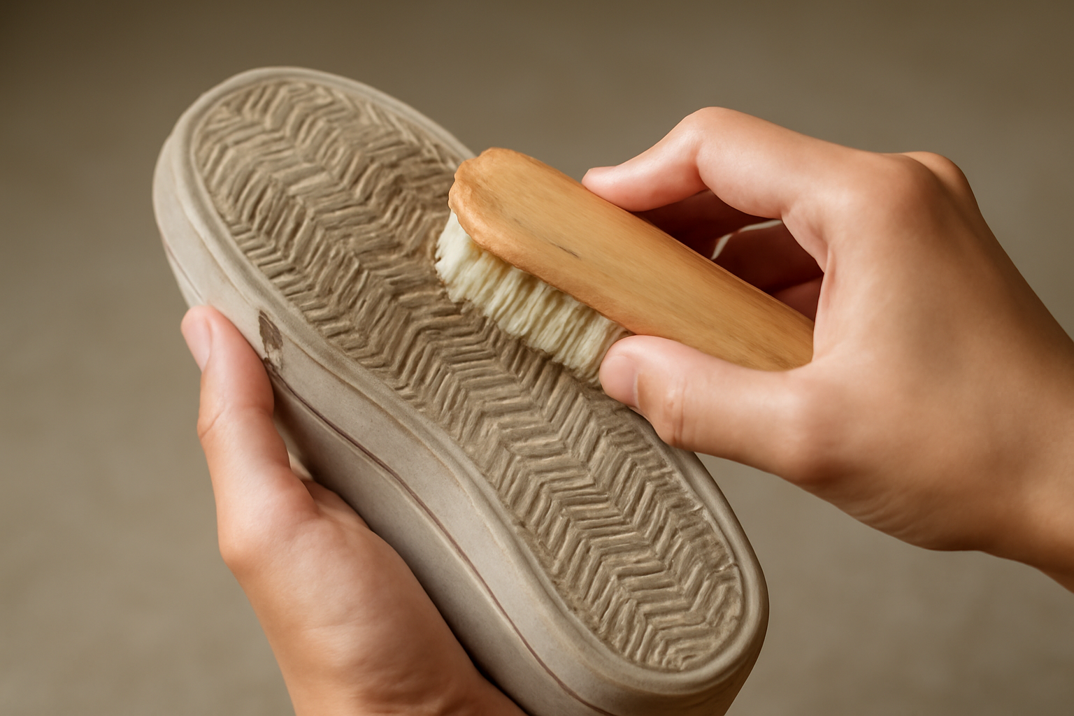main frottant semelle à plat avec brosse douce