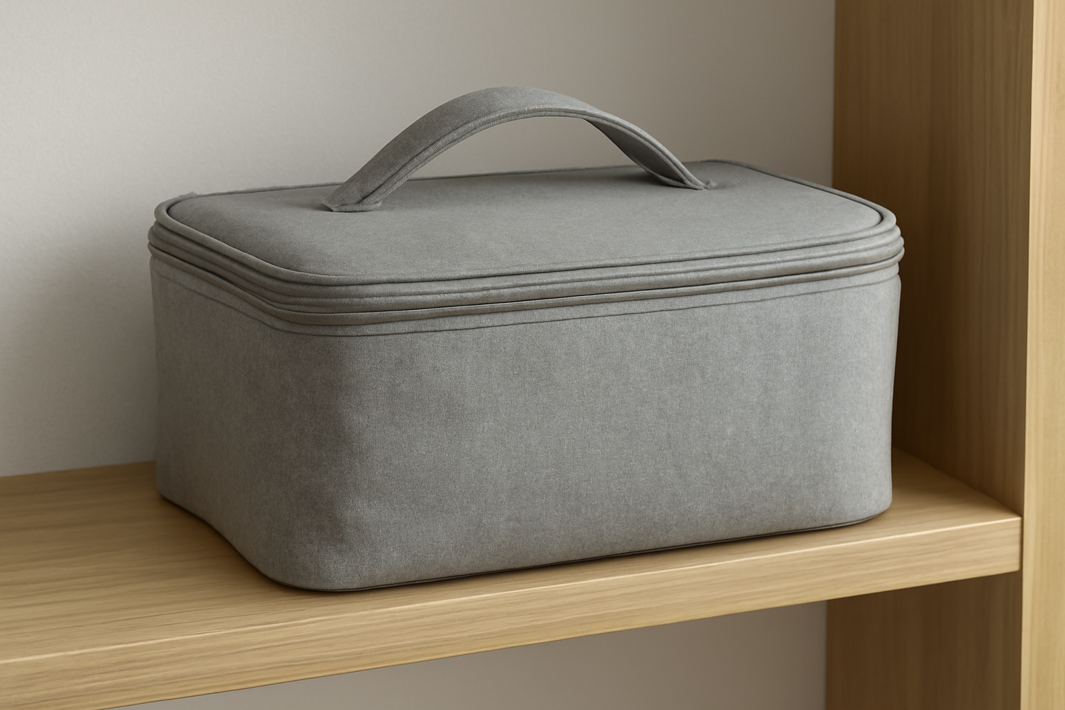 sac range dans housse textile sur etagere