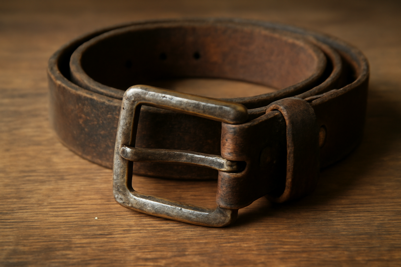 ceinture posée montrant sa boucle usée