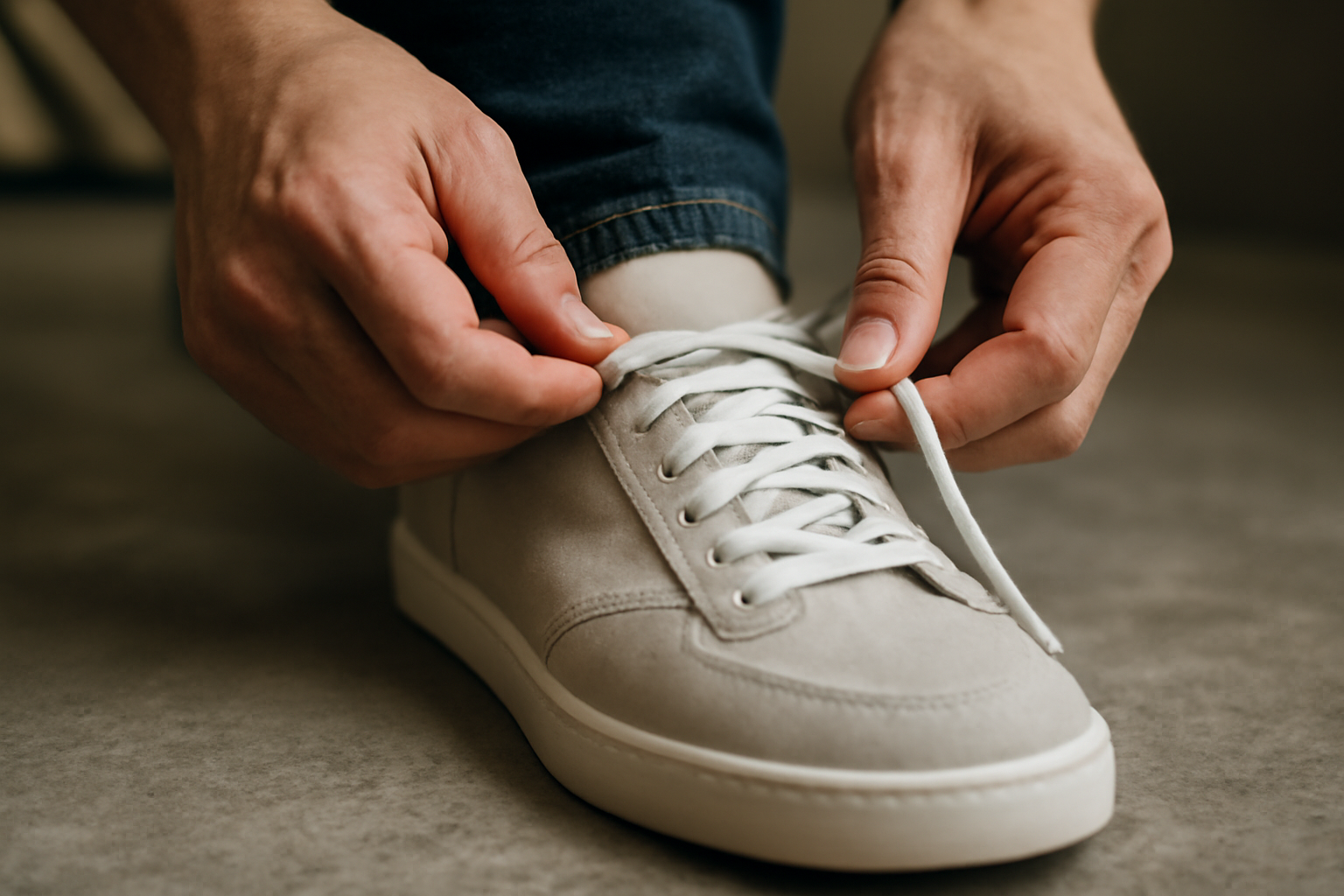 mains attachant des lacets sur baskets