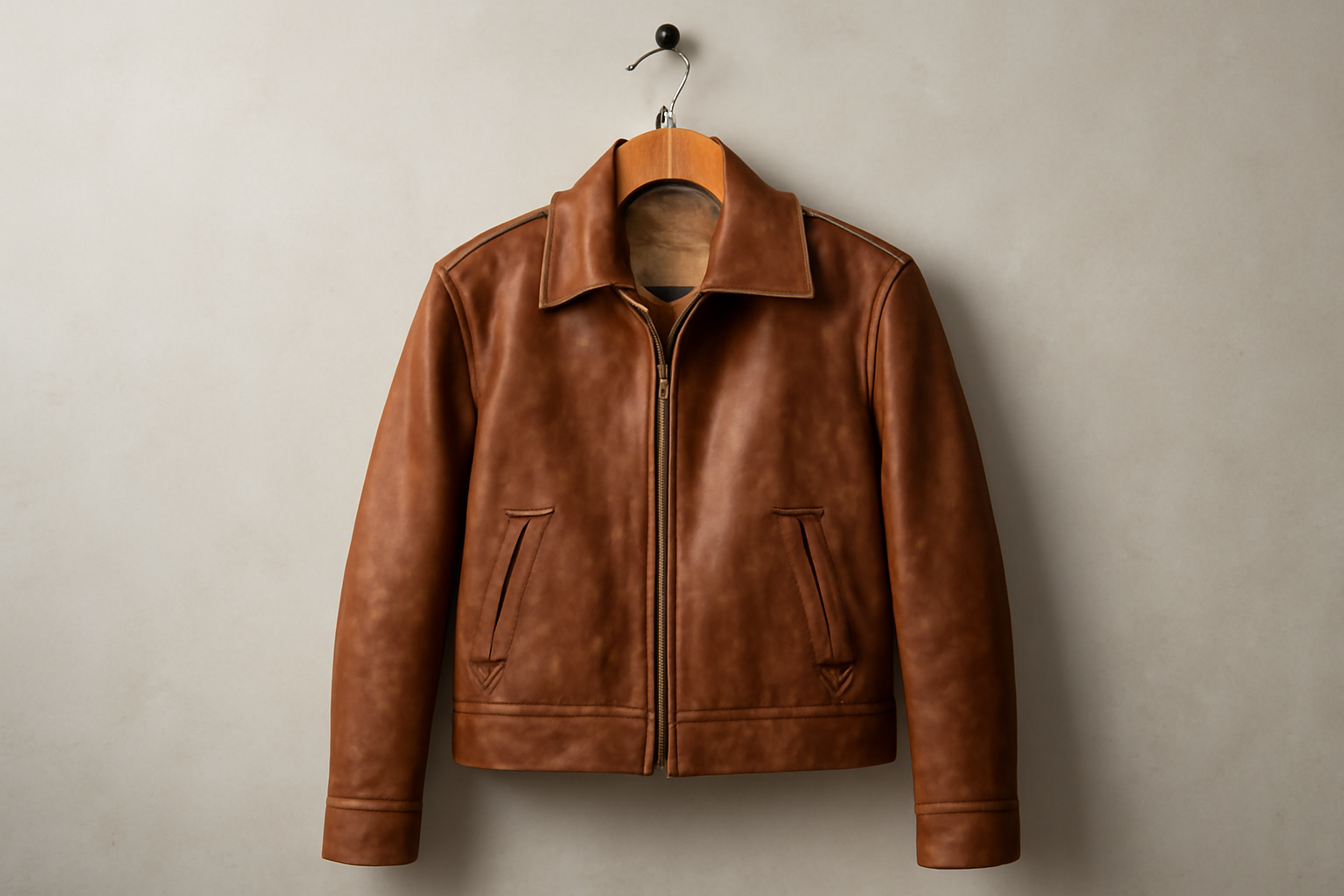 blouson court suspendu à un portemanteau