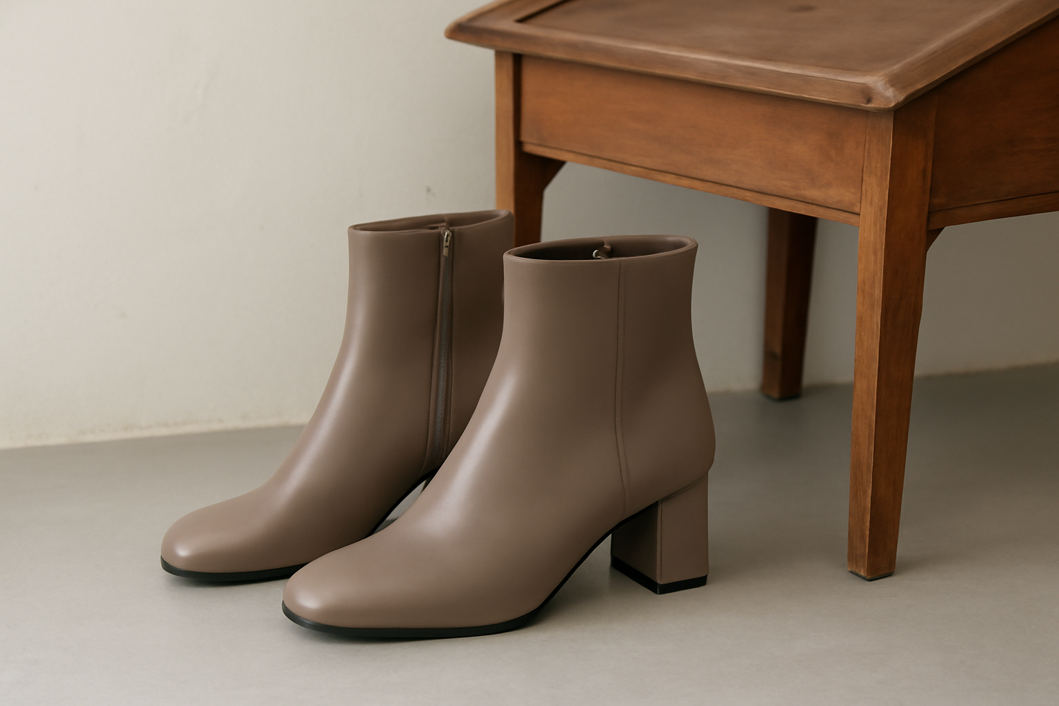 bottines minimalistes posées près d'un pupitre