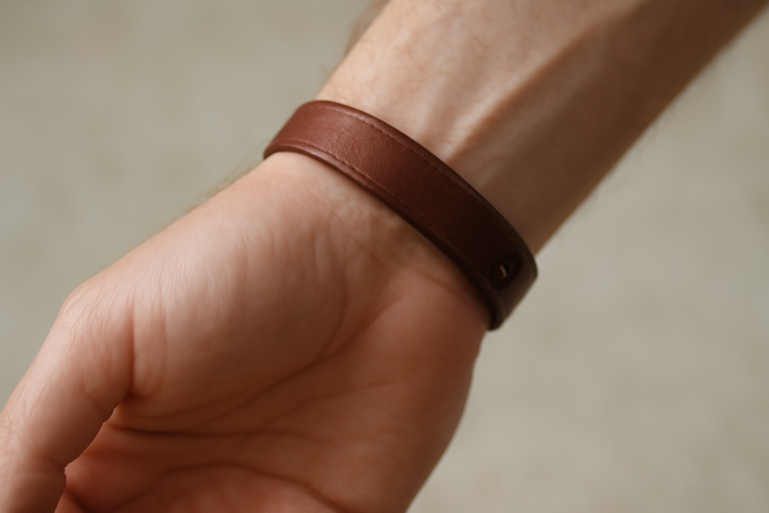 poignet portant bracelet cuir visiblement détendu