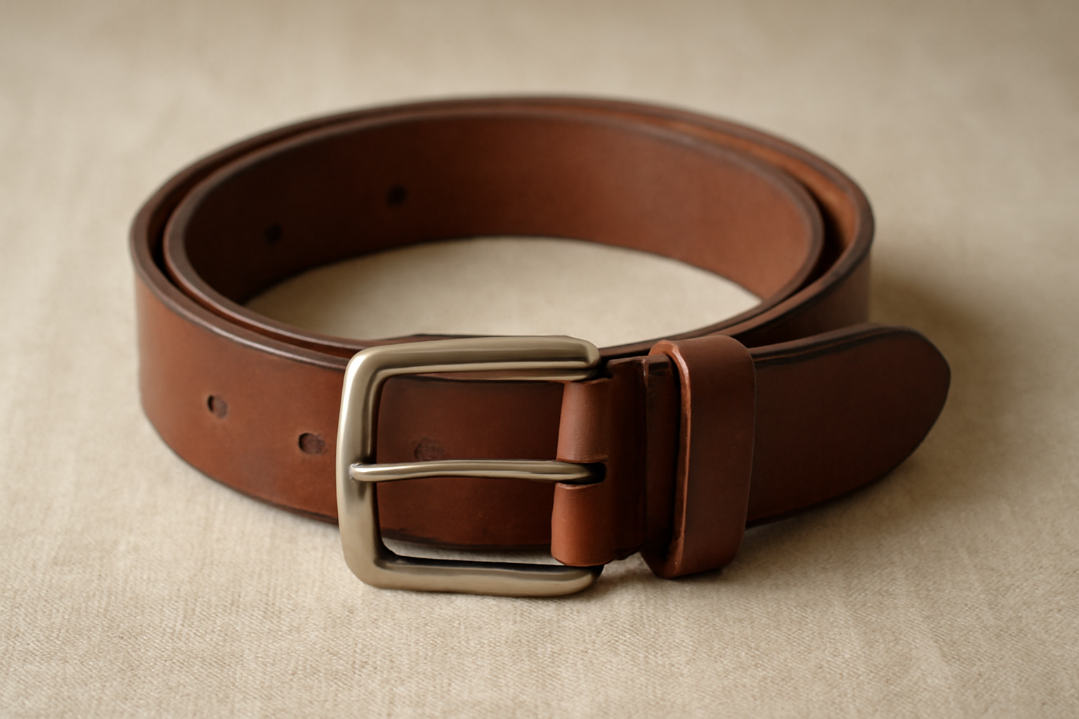 ceinture posée sur table en tissu neutre