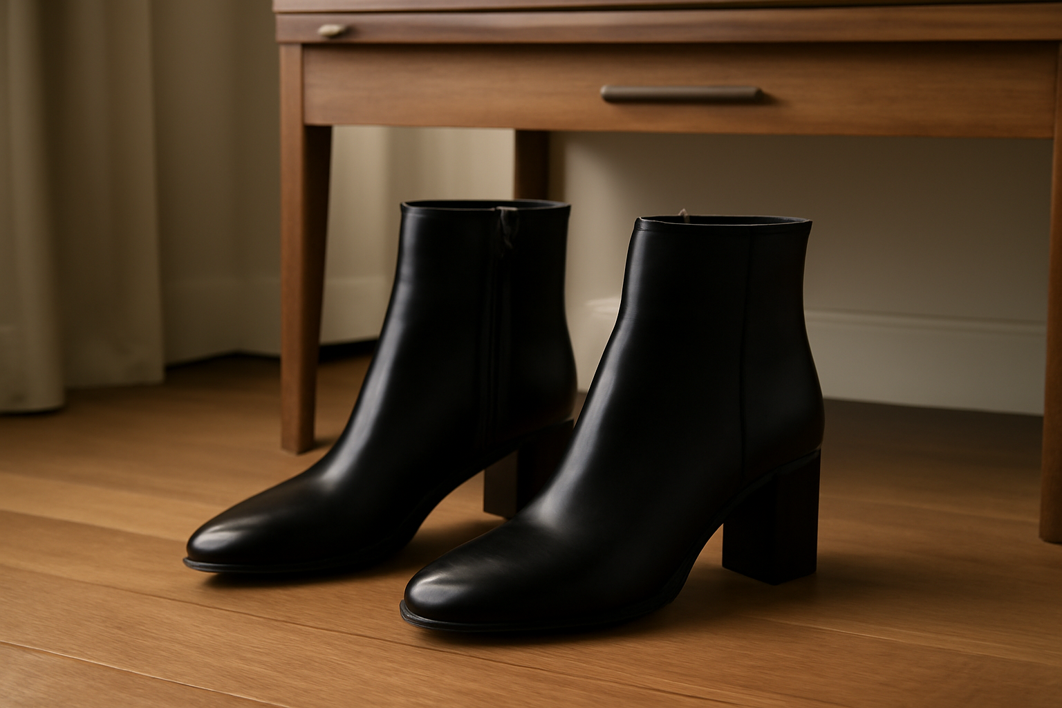 bottines élégantes posées près d'un bureau