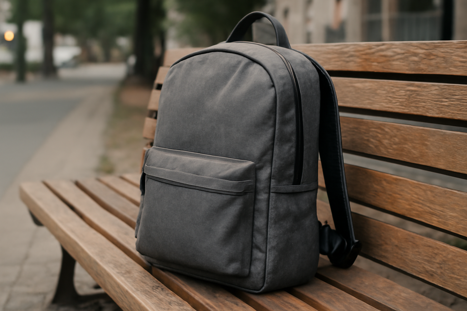 sac urbain pose sur un banc public