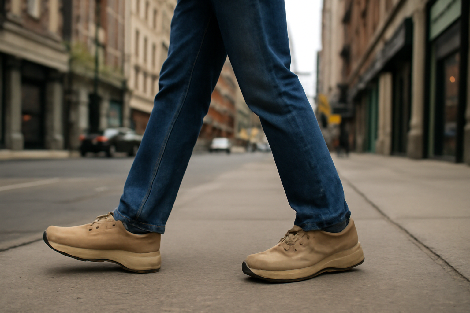 personne marchant en ville en chaussures confortables