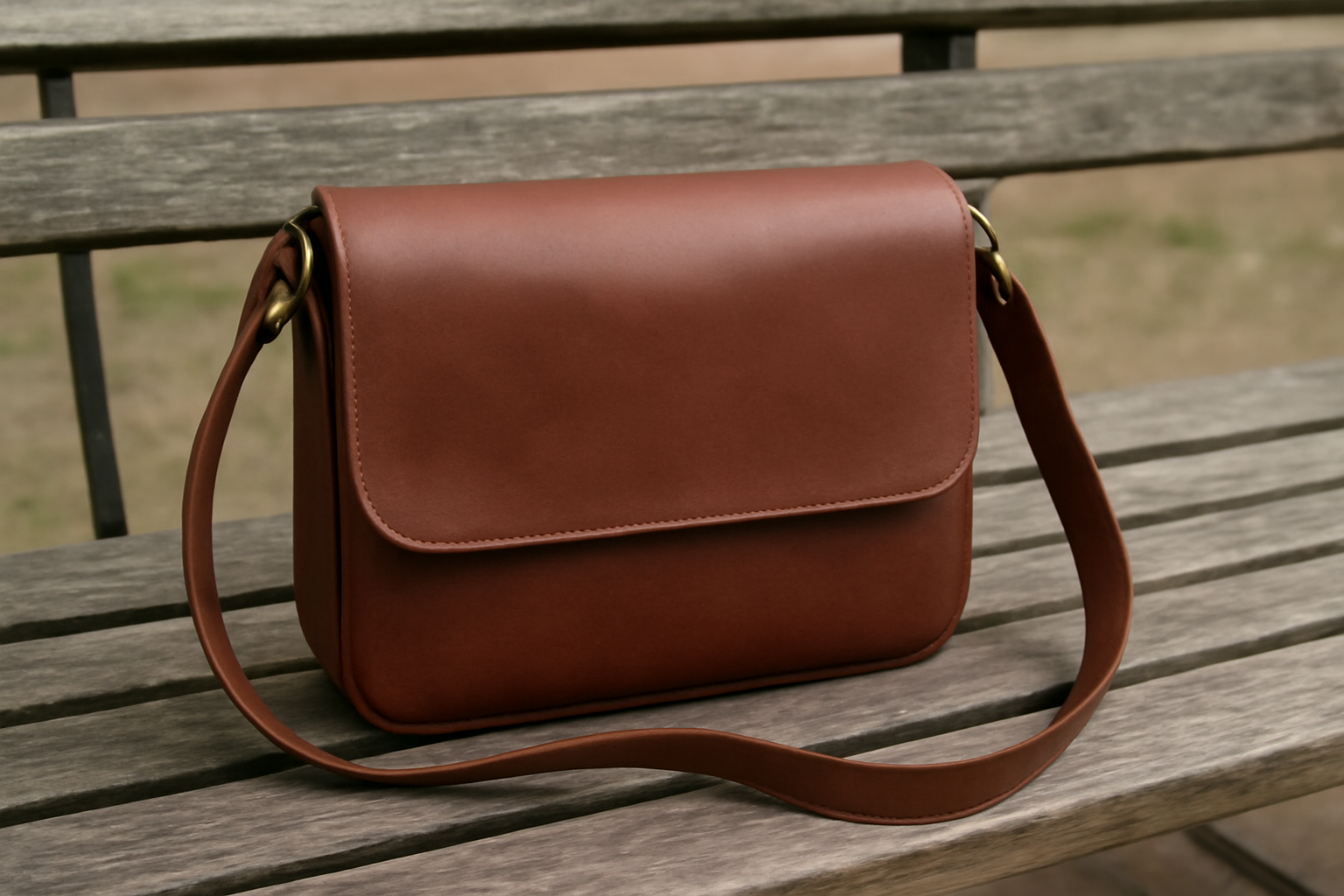 sac epaule au design simple pose sur un banc