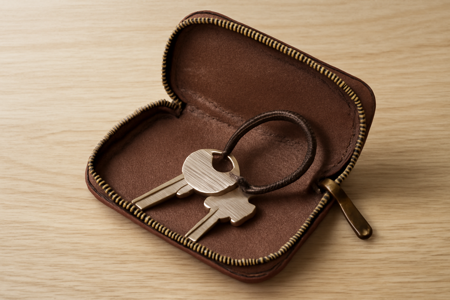 trousse ouverte avec clés attachées au cordon