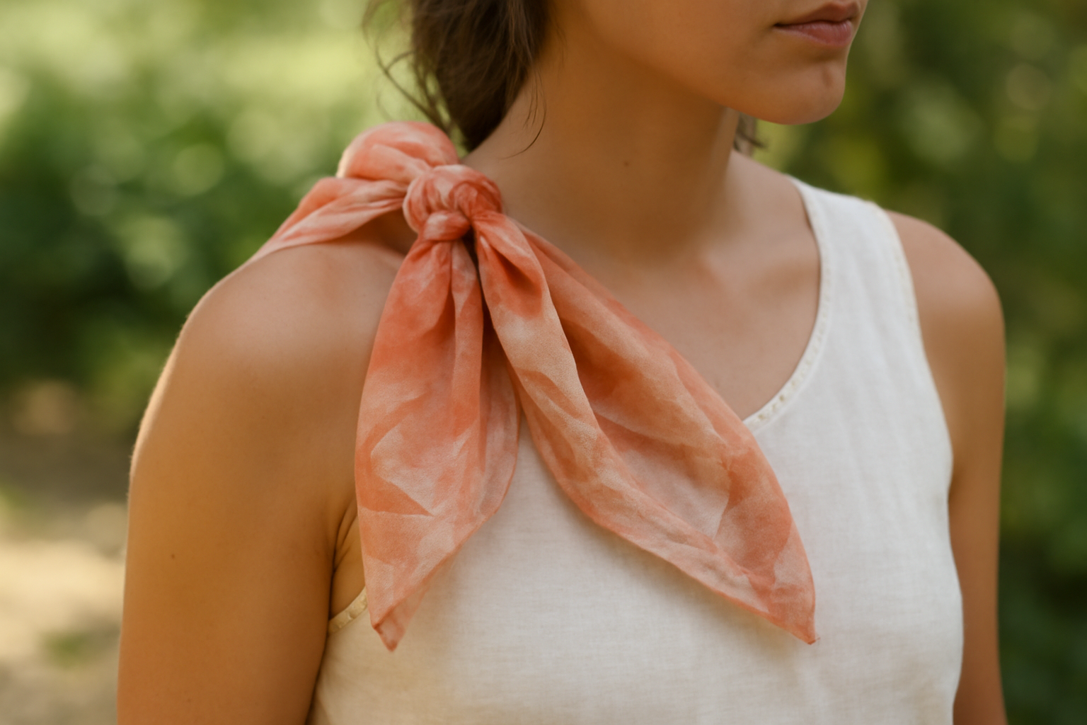 foulard noué sur épaule en été
