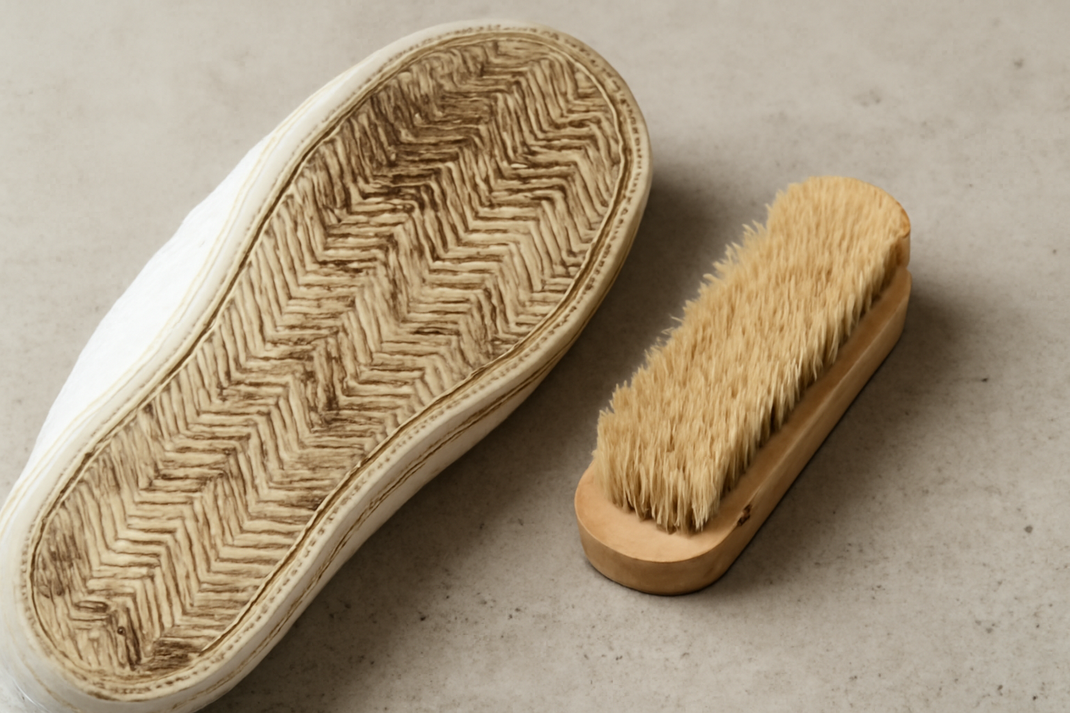 semelle blanche tachée à côté d'une brosse