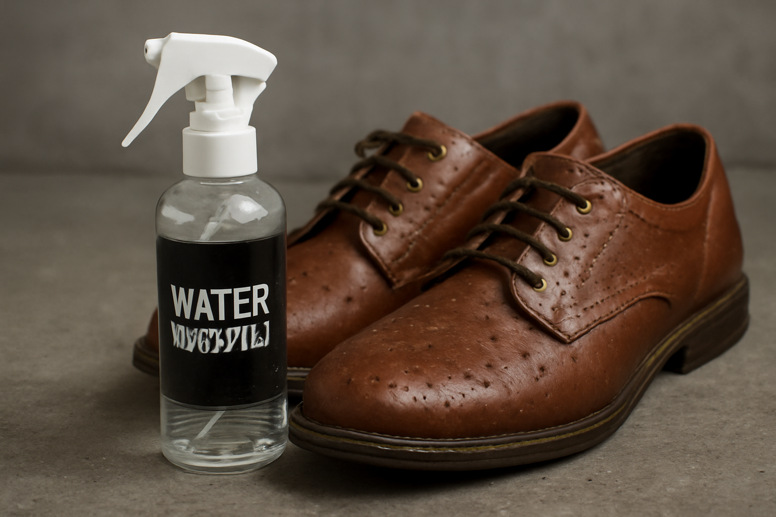 bouteille imperméabilisant à côté de chaussures
