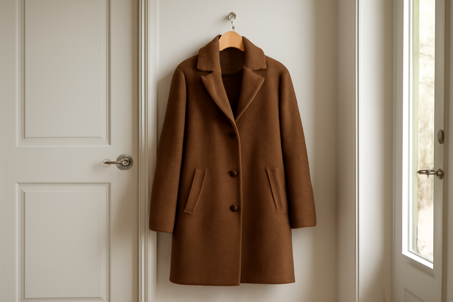 manteau mi-saison suspendu dans une entrée