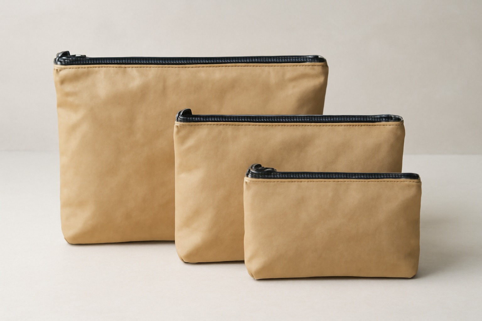 trois pochettes de tailles différentes posées