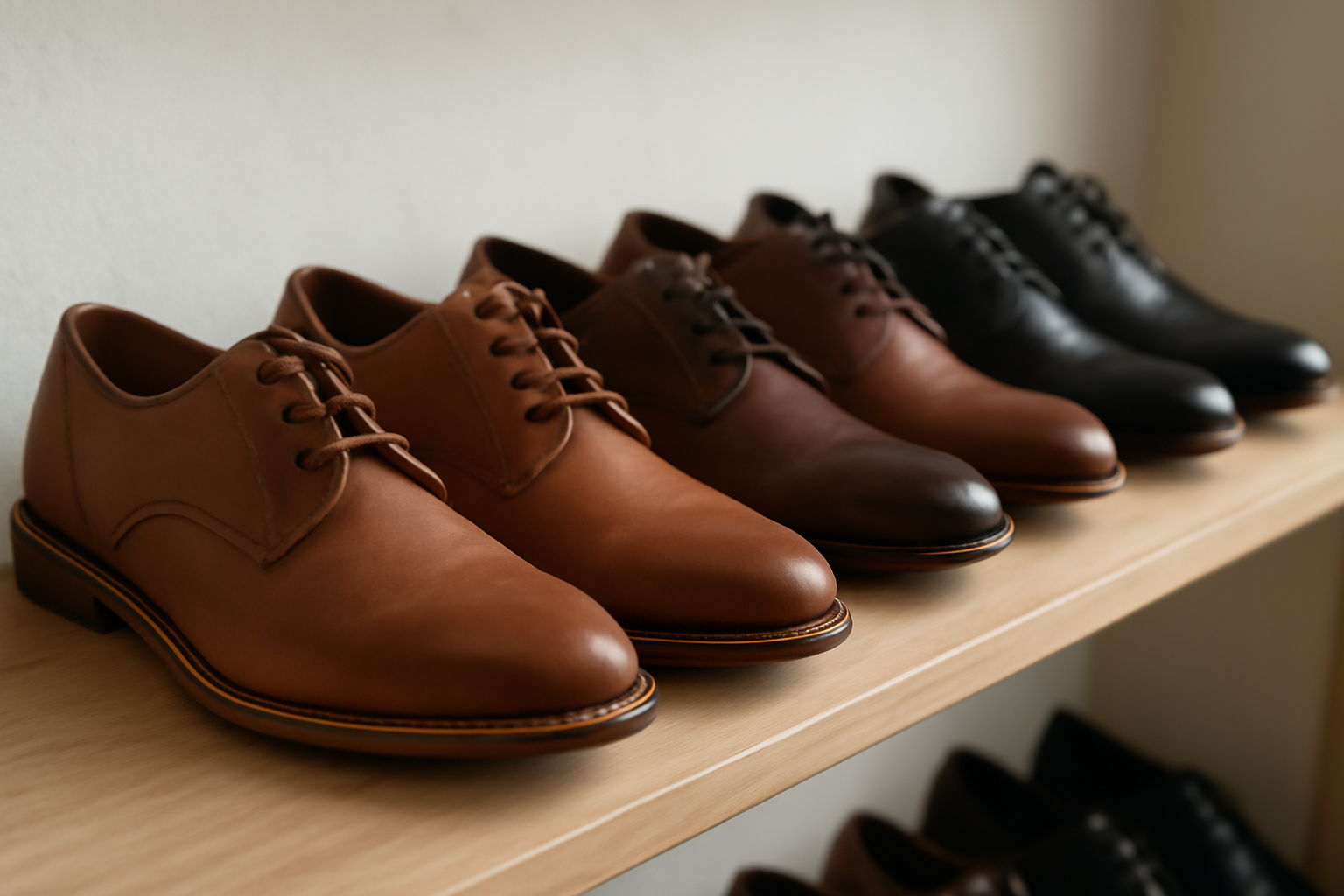 rangée de chaussures alignées sur étagère