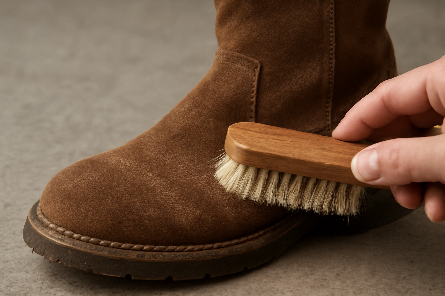 brosse suède en action sur une botte