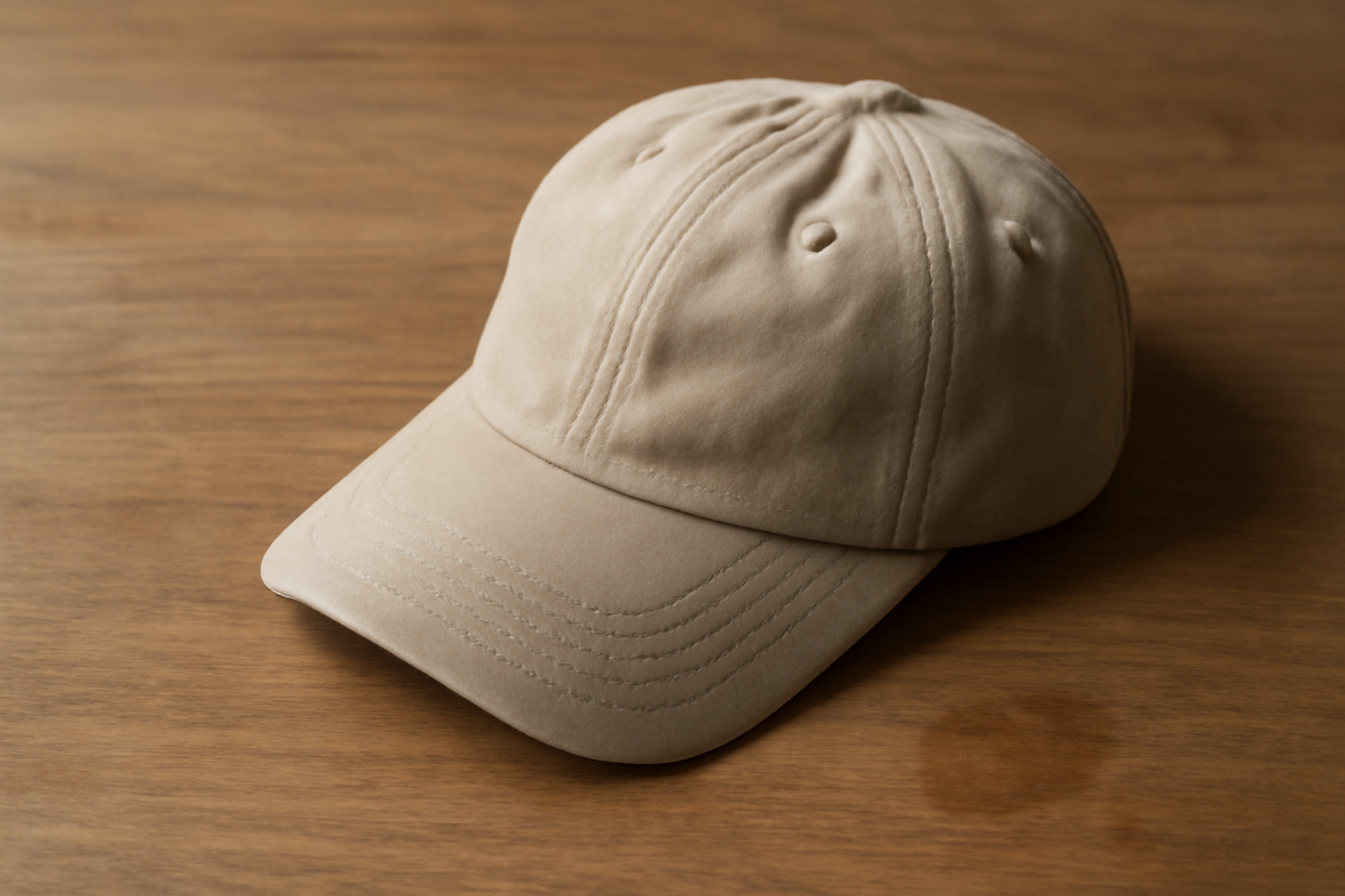 casquette posée sur table avec tache légère