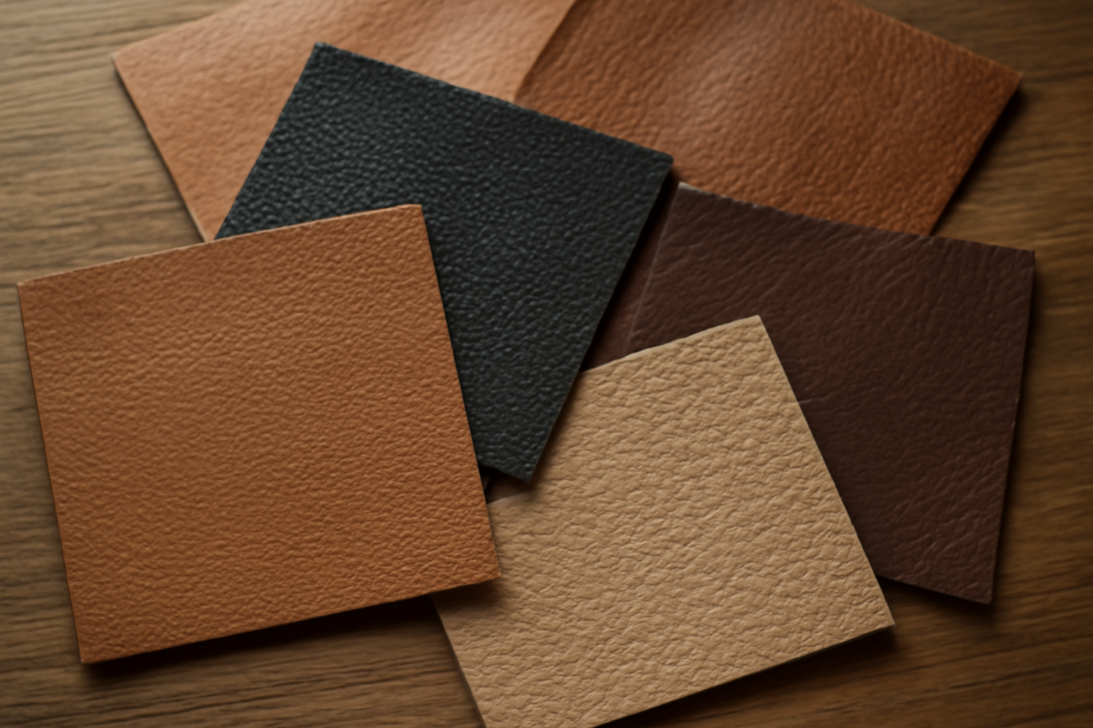 echantillons de cuir de differentes textures sur une table