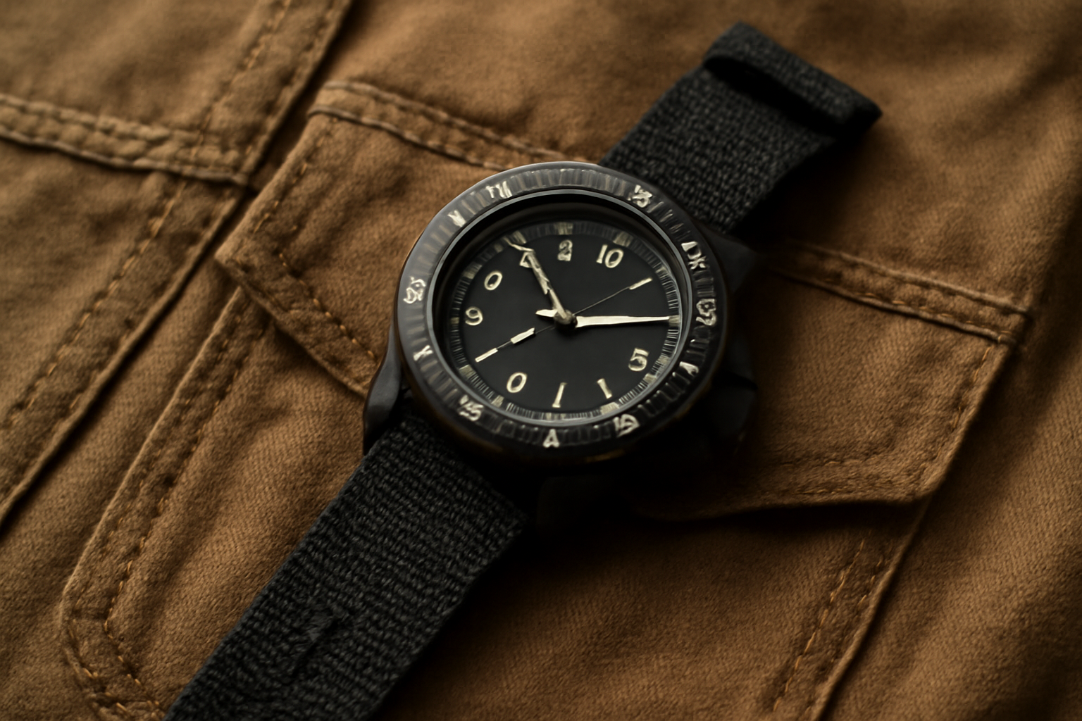 montre robuste posée sur veste en toile