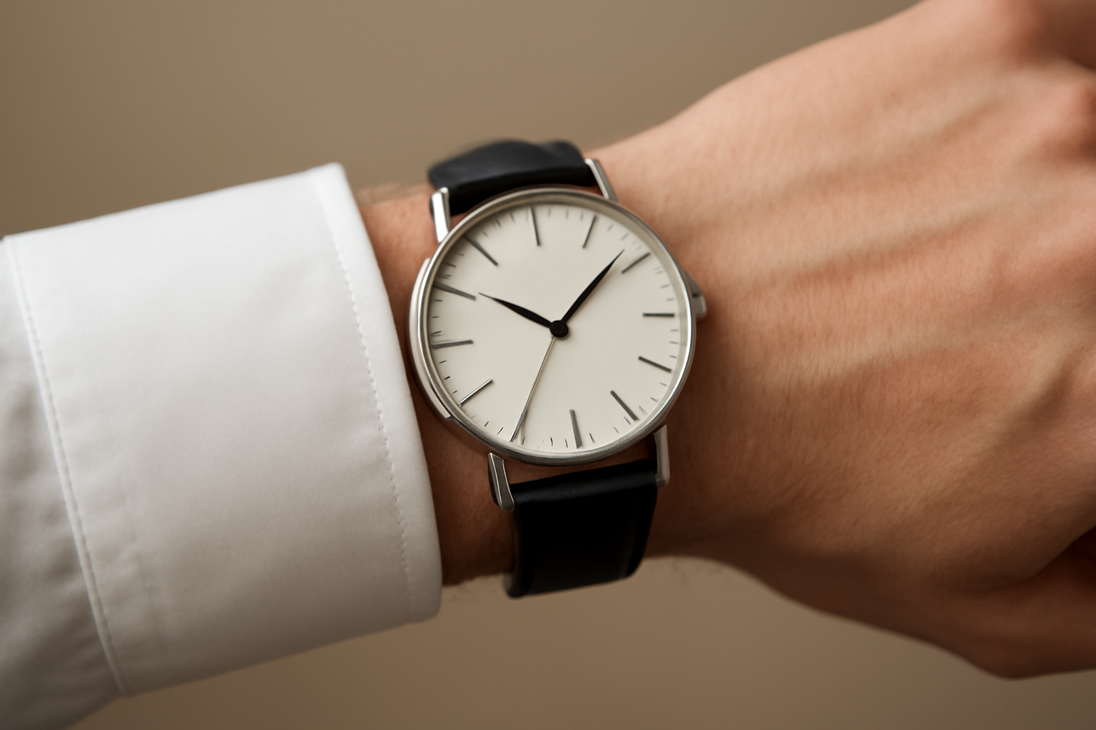 montre fine sur poignet avec chemise blanche