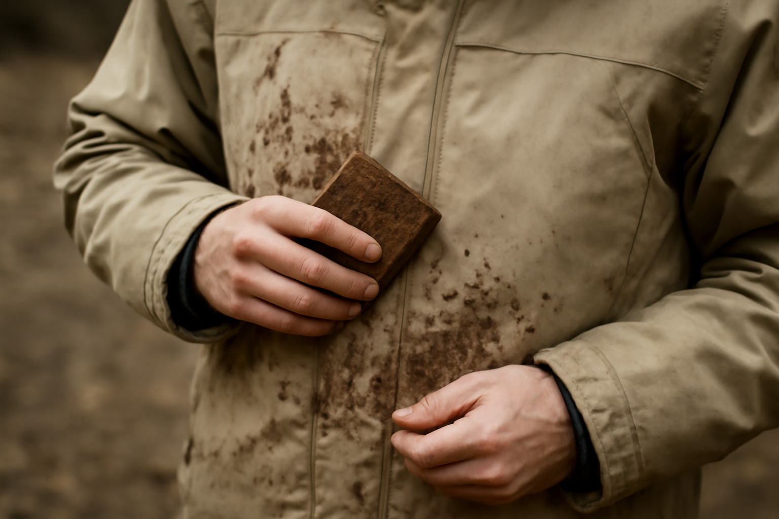 personne tamponnant boue sur manteau