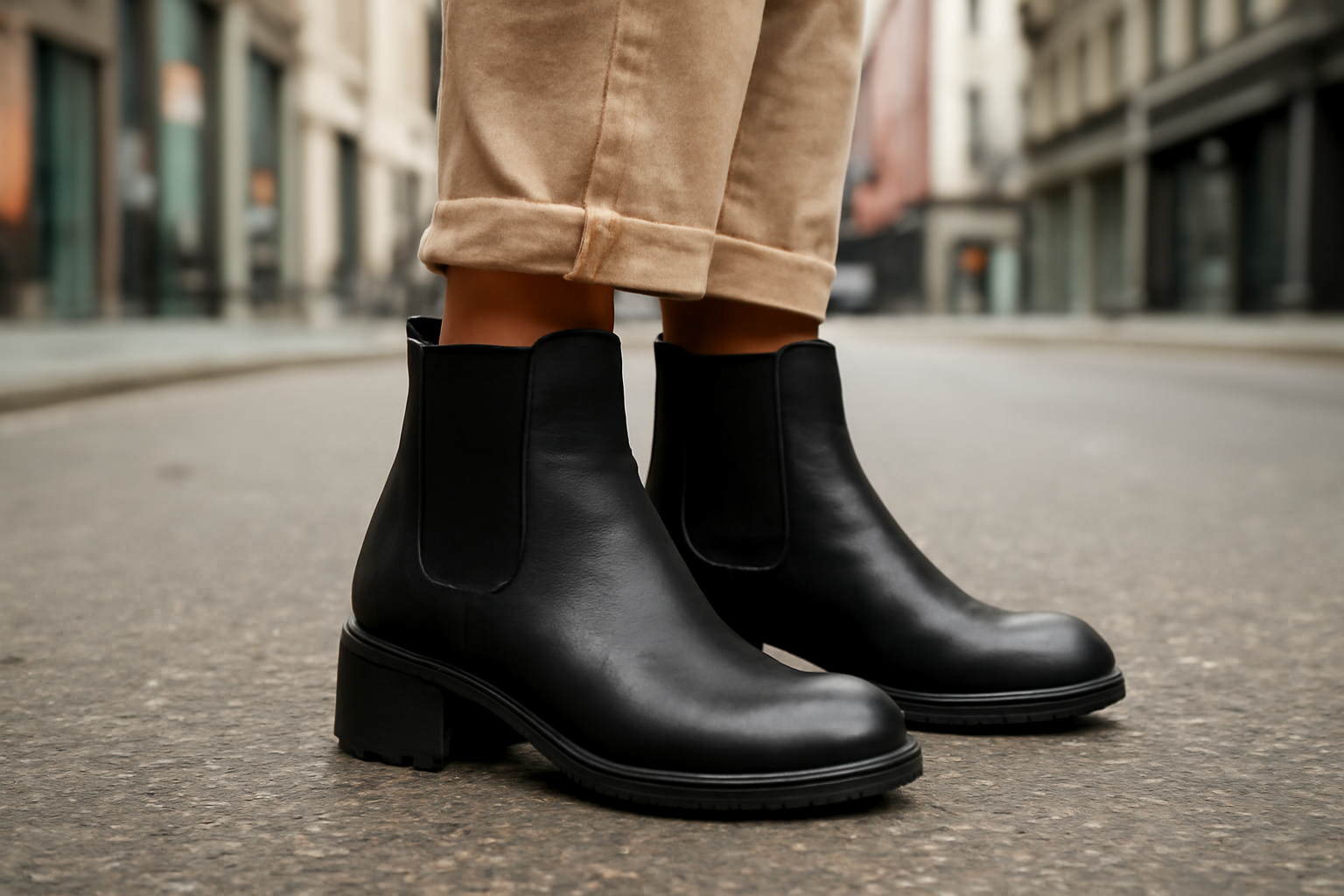 bottines portées dans une rue urbaine