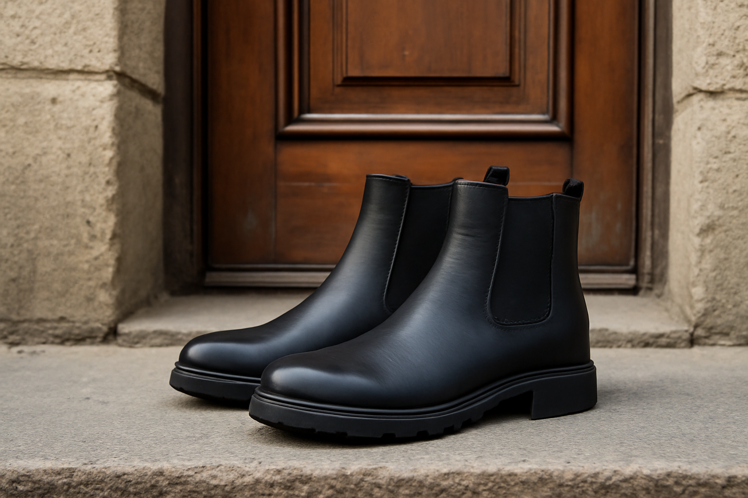 bottines urbaines posees devant porte