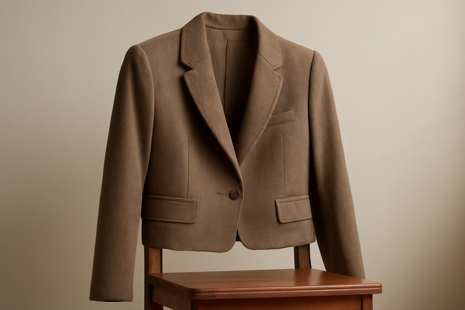 blazer court pose sur dossier de chaise