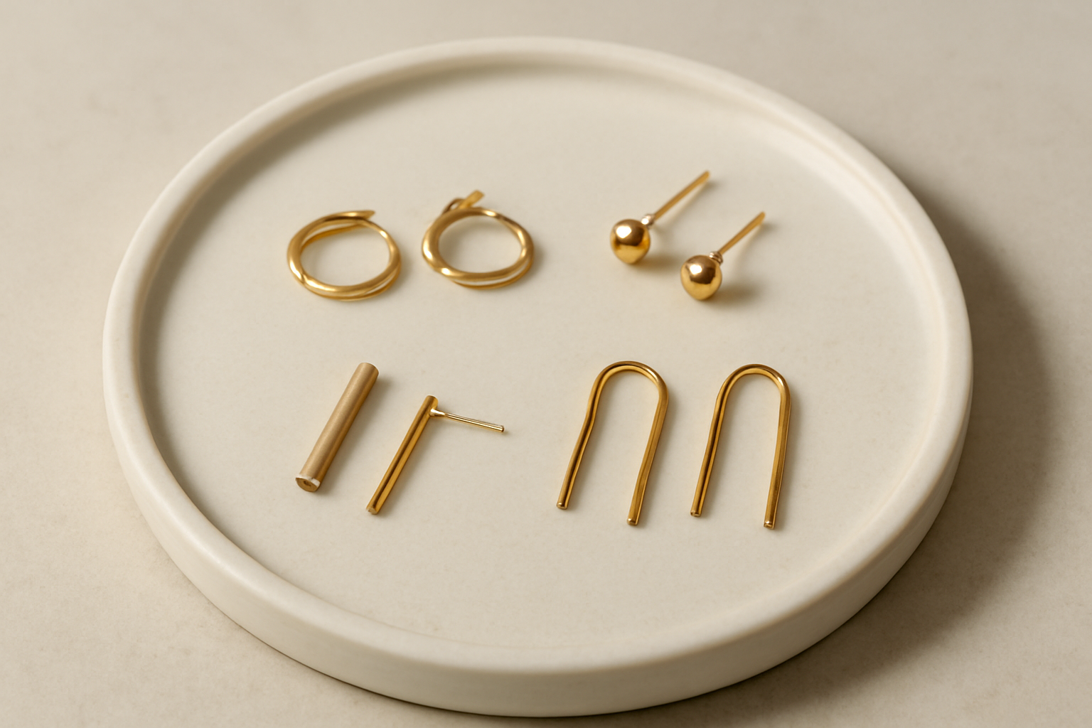 paires de boucles d'oreilles minimalistes sur un plateau