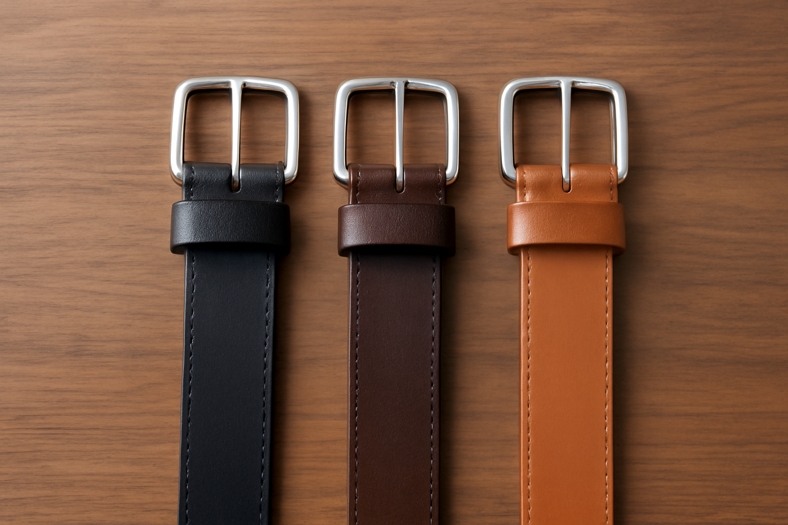 trois ceintures minimalistes alignées sur une table