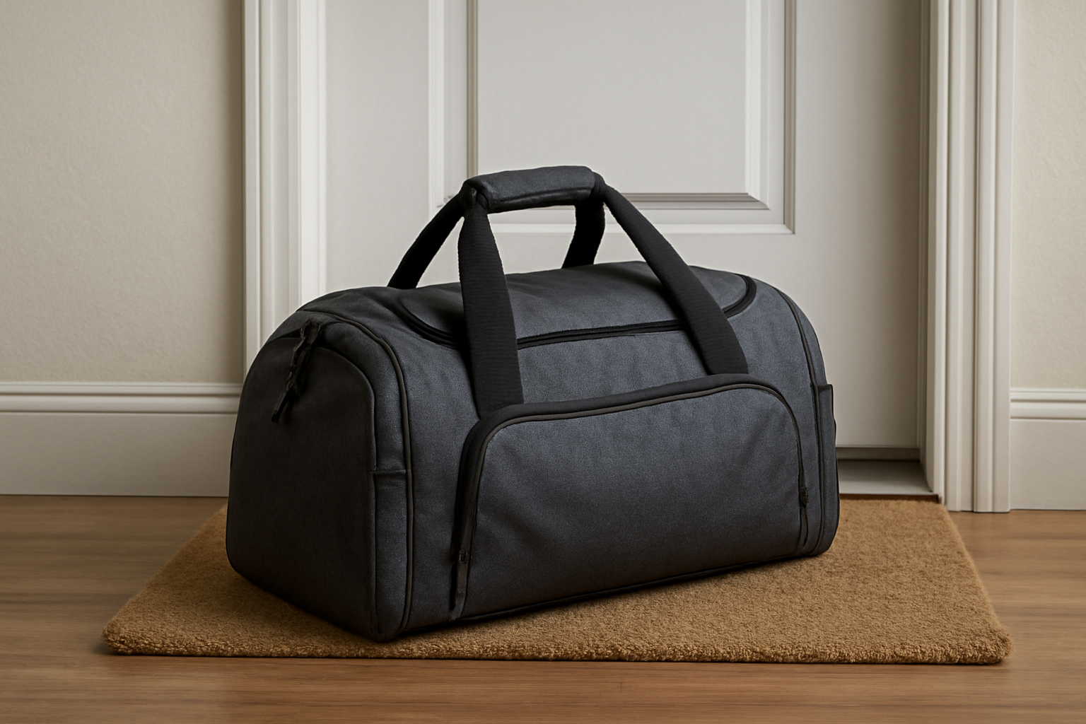 sac de sport posé près d'une porte d'entrée