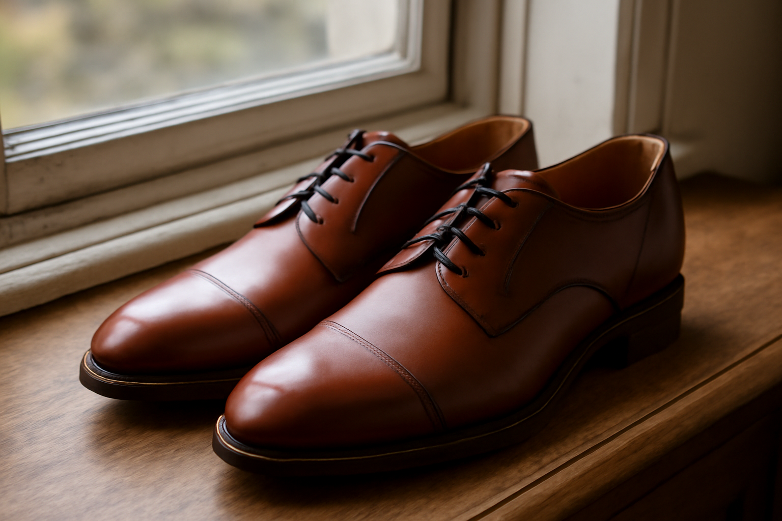 paire de chaussures fermées posée près d'une fenêtre